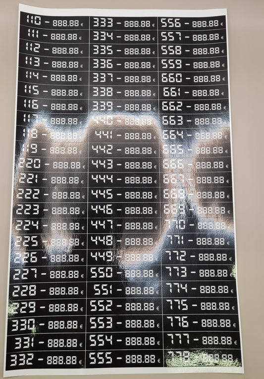 Preisaufkleber, Bogen fertig zum aufkleben